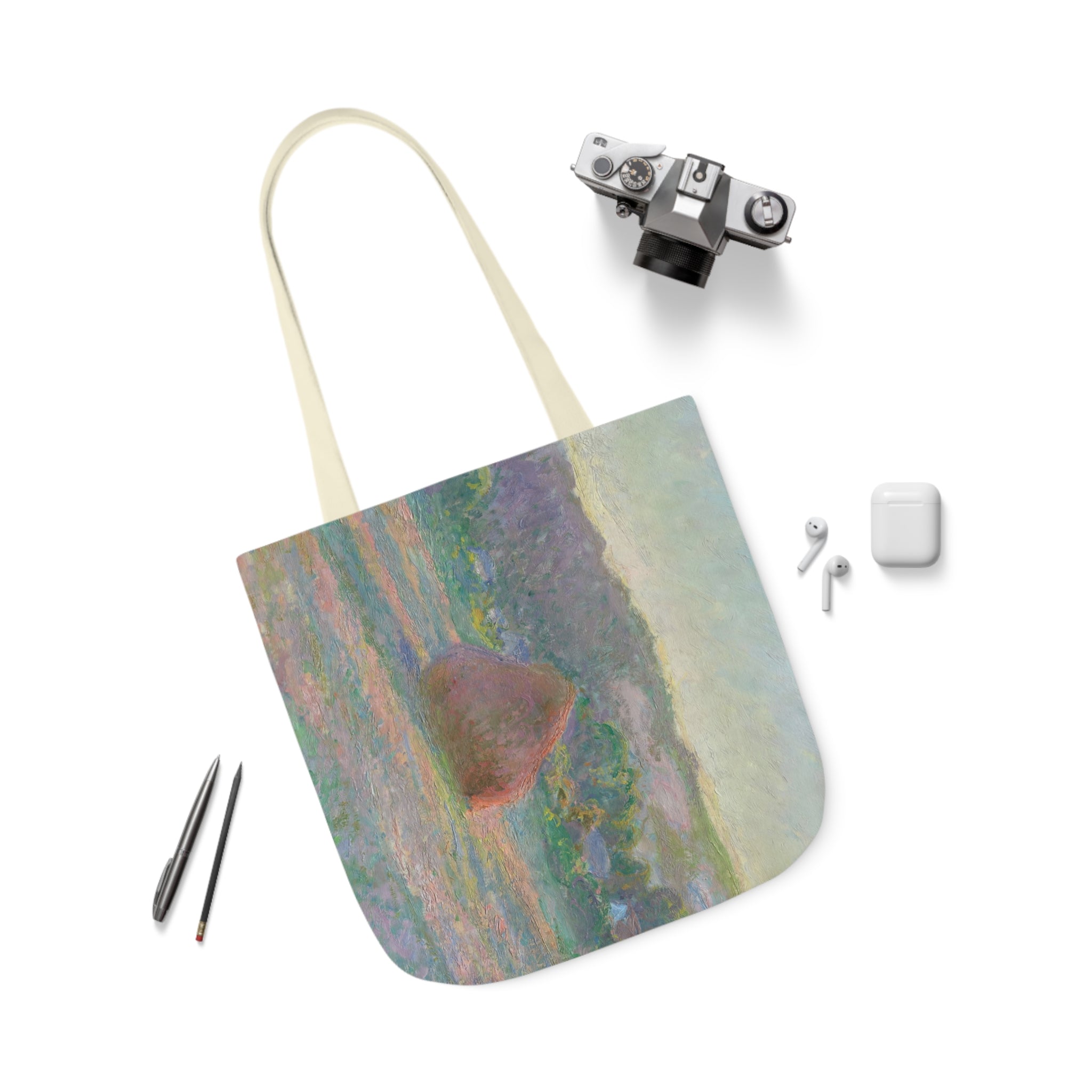 Claude Monet - Stacks of Wheat (End of Summer) -Canvas Tote Bag, 5-Color Straps