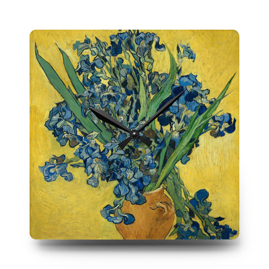 Vincent van Gogh - Vase With Irises Against A Yellow Background 1890 - Acrylic Wall Clock