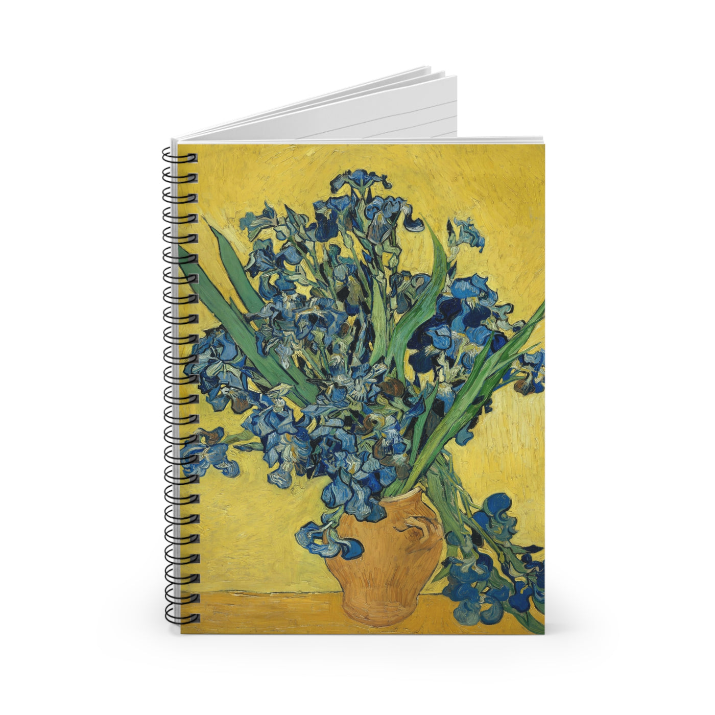 Vincent van Gogh - Vase With Irises Against A Yellow Background 1890 - Spiral Notebook - Ruled Line