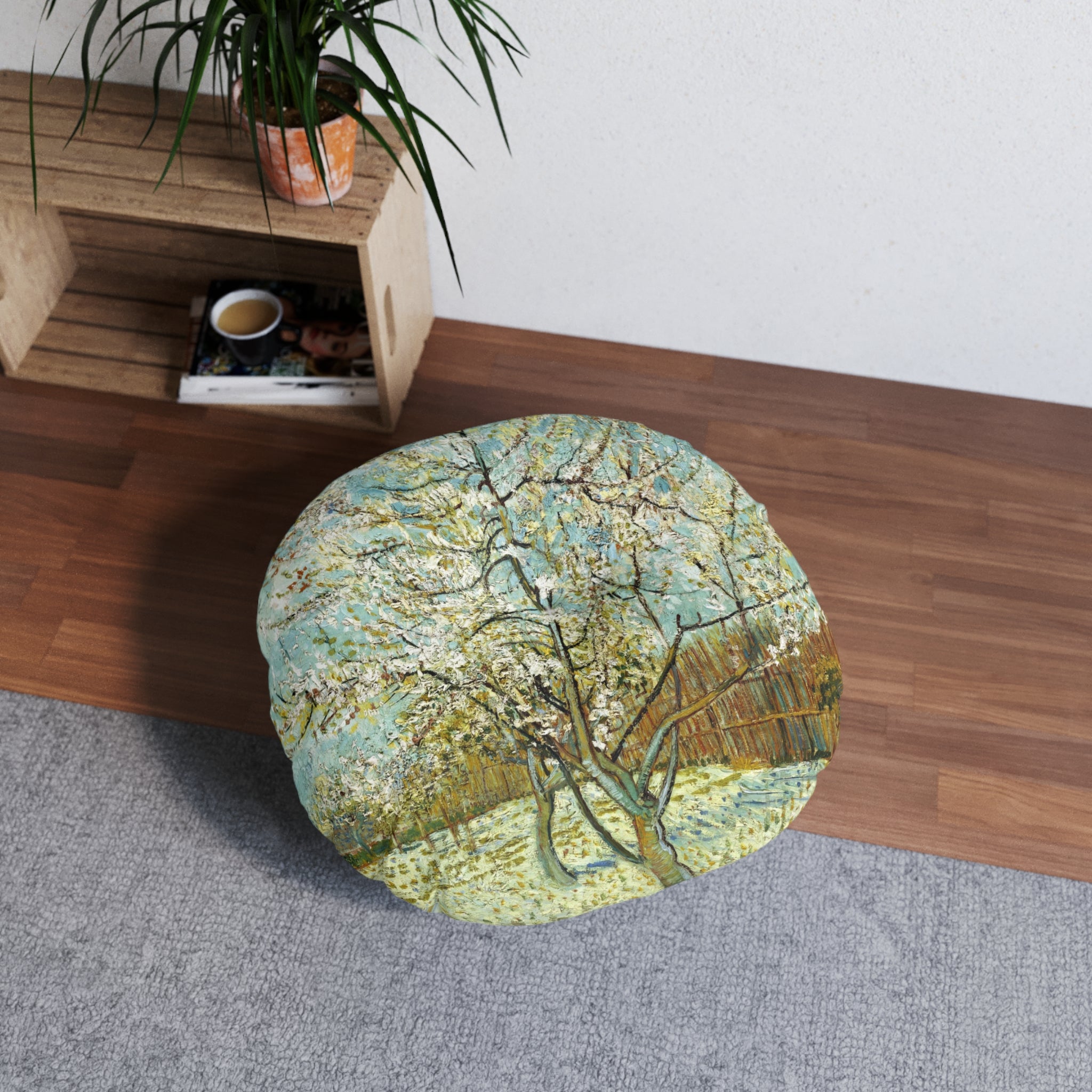 Vincent van Gogh - Peach Tree in Blossom, 1888 - Tufted Floor Pillow, Round