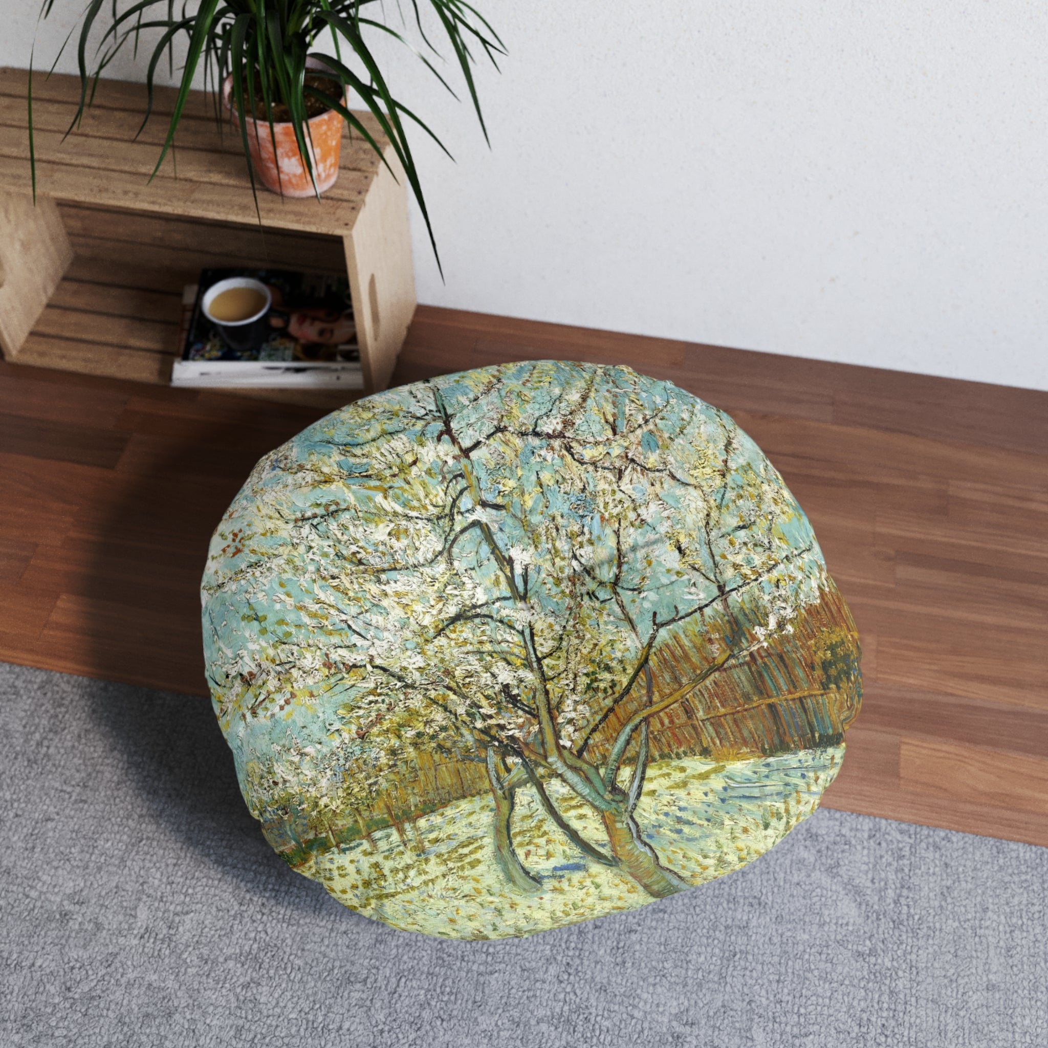 Vincent van Gogh - Peach Tree in Blossom, 1888 - Tufted Floor Pillow, Round