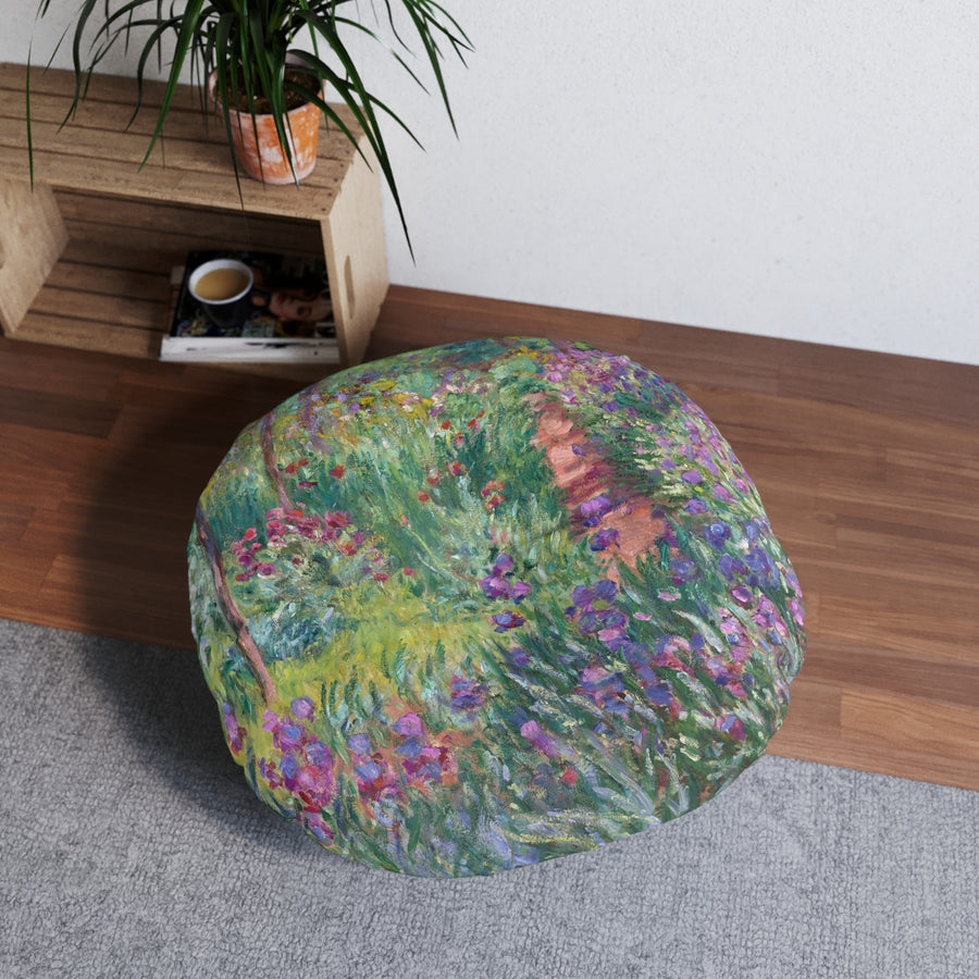 Claude Monet - The Artist's Garden at Giverny - Tufted Floor Pillow, Round