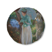 Claude Monet - Two Girls with Parasols at Fladbury - Tufted Floor Pillow, Round