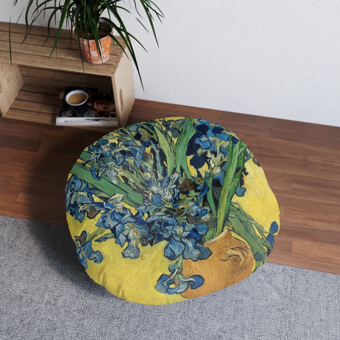 Vincent van Gogh - Vase With Irises Against A Yellow Background 1890 - Tufted Floor Pillow, Round