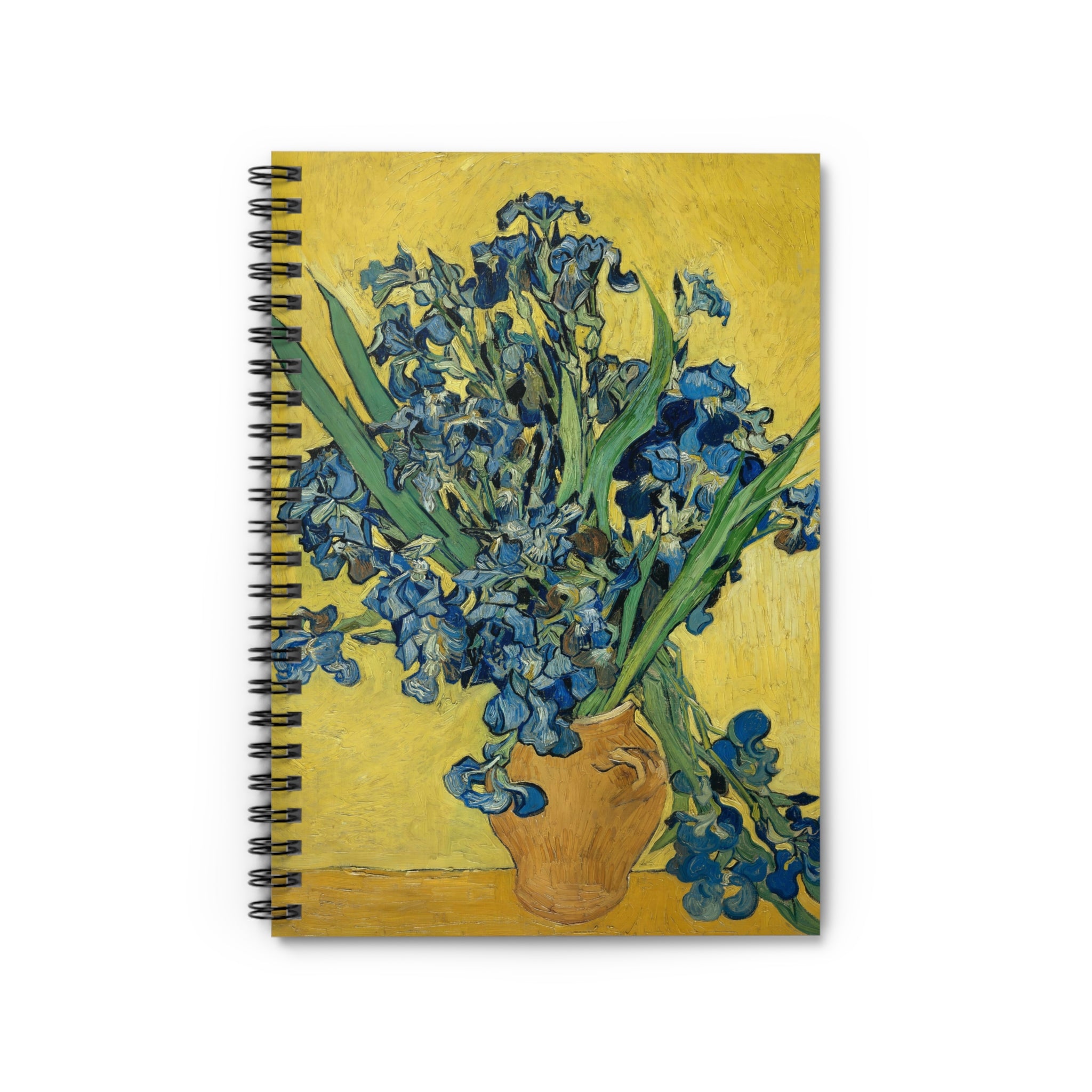 Vincent van Gogh - Vase With Irises Against A Yellow Background 1890 - Spiral Notebook - Ruled Line