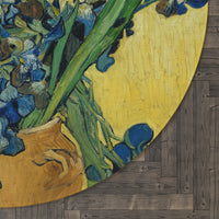 Vincent van Gogh - Vase With Irises Against A Yellow Background 1890 - Round Rug