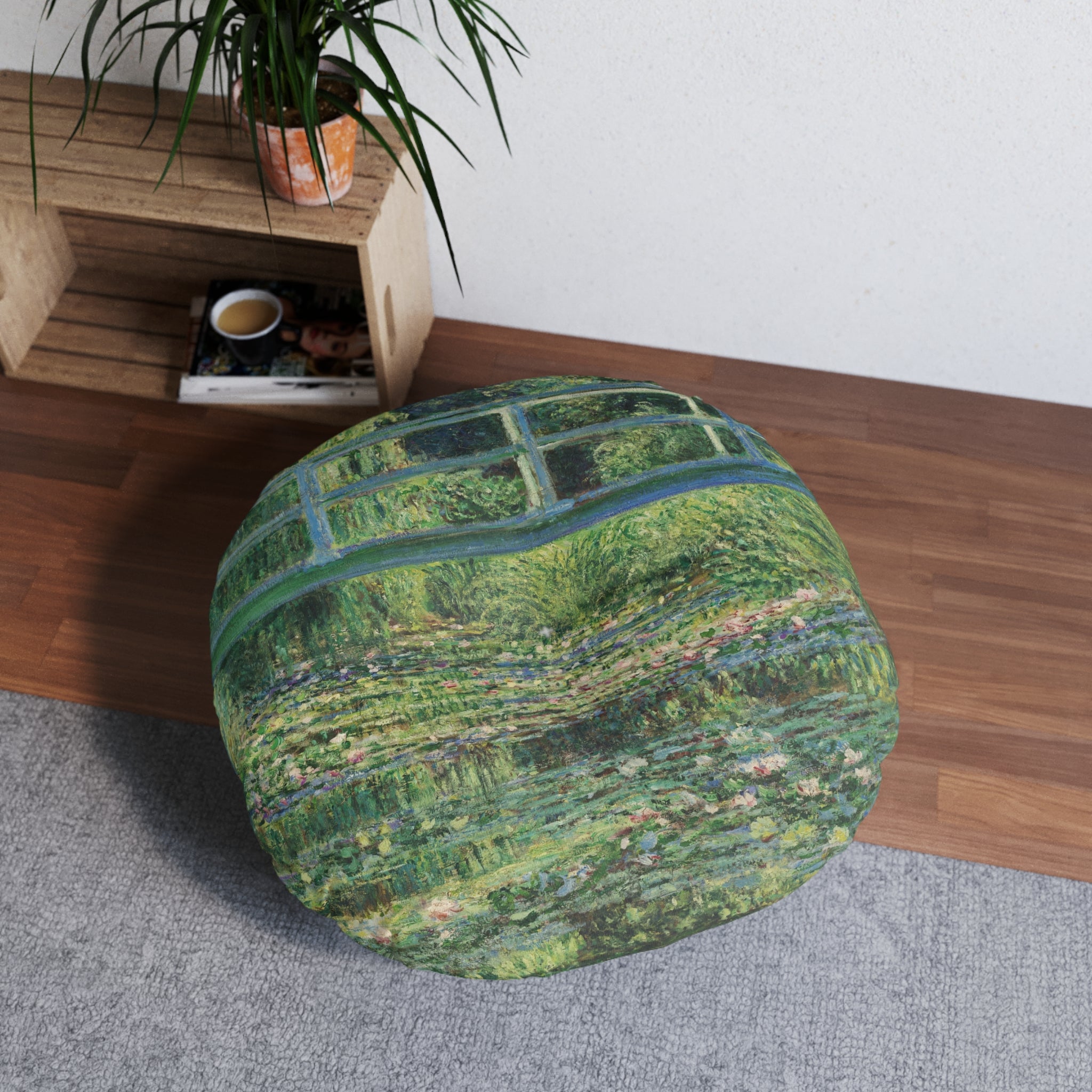 Claude Monet - Water Lilies and Japanese Bridge - Tufted Floor Pillow, Round